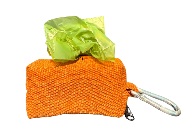 Tangelo Tango Waste Bag Holder – Handwoven Cotton in Bold Orange Stripes