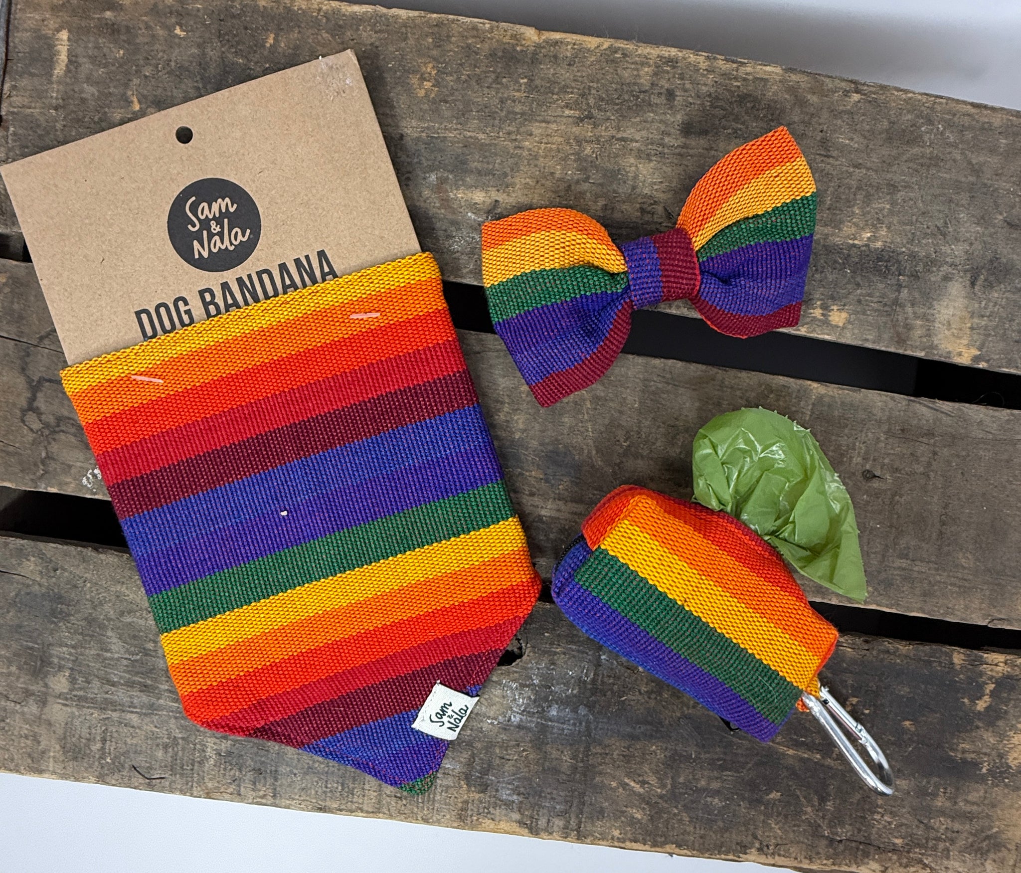 A Case of the Stripes Waste Bag Holder – Handwoven Cotton in Rainbow Stripes