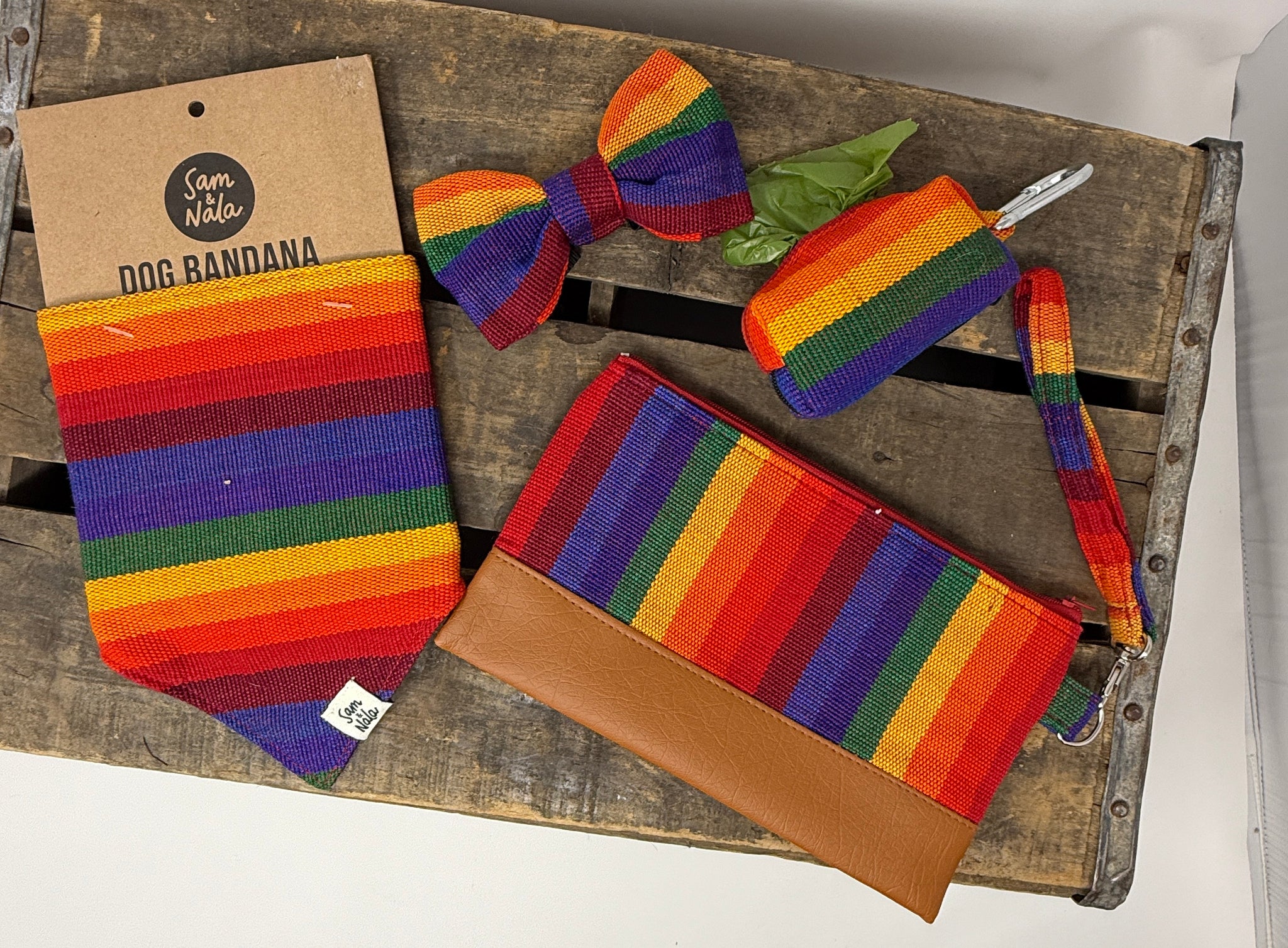 A Case of the Stripes Waste Bag Holder – Handwoven Cotton in Rainbow Stripes