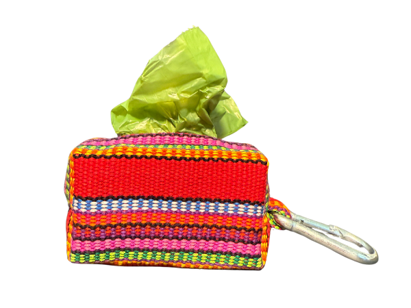 Firecracker Fiesta Waste Bag Holder – Handwoven Cotton in stripes of pink, orange, and lime