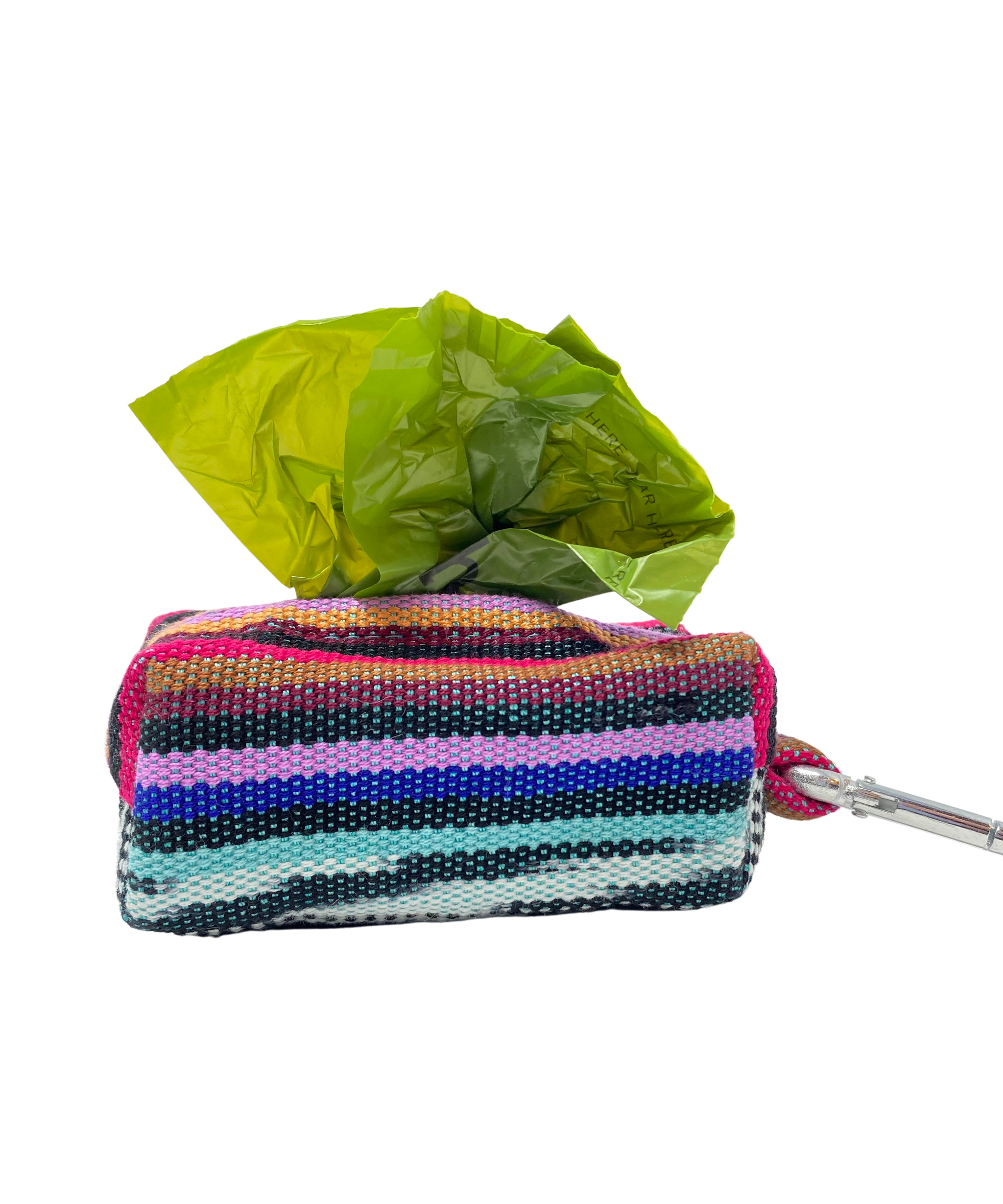 Spring Hills Waste Bag Holder – Handwoven Cotton in Fresh Green & Blue Tones