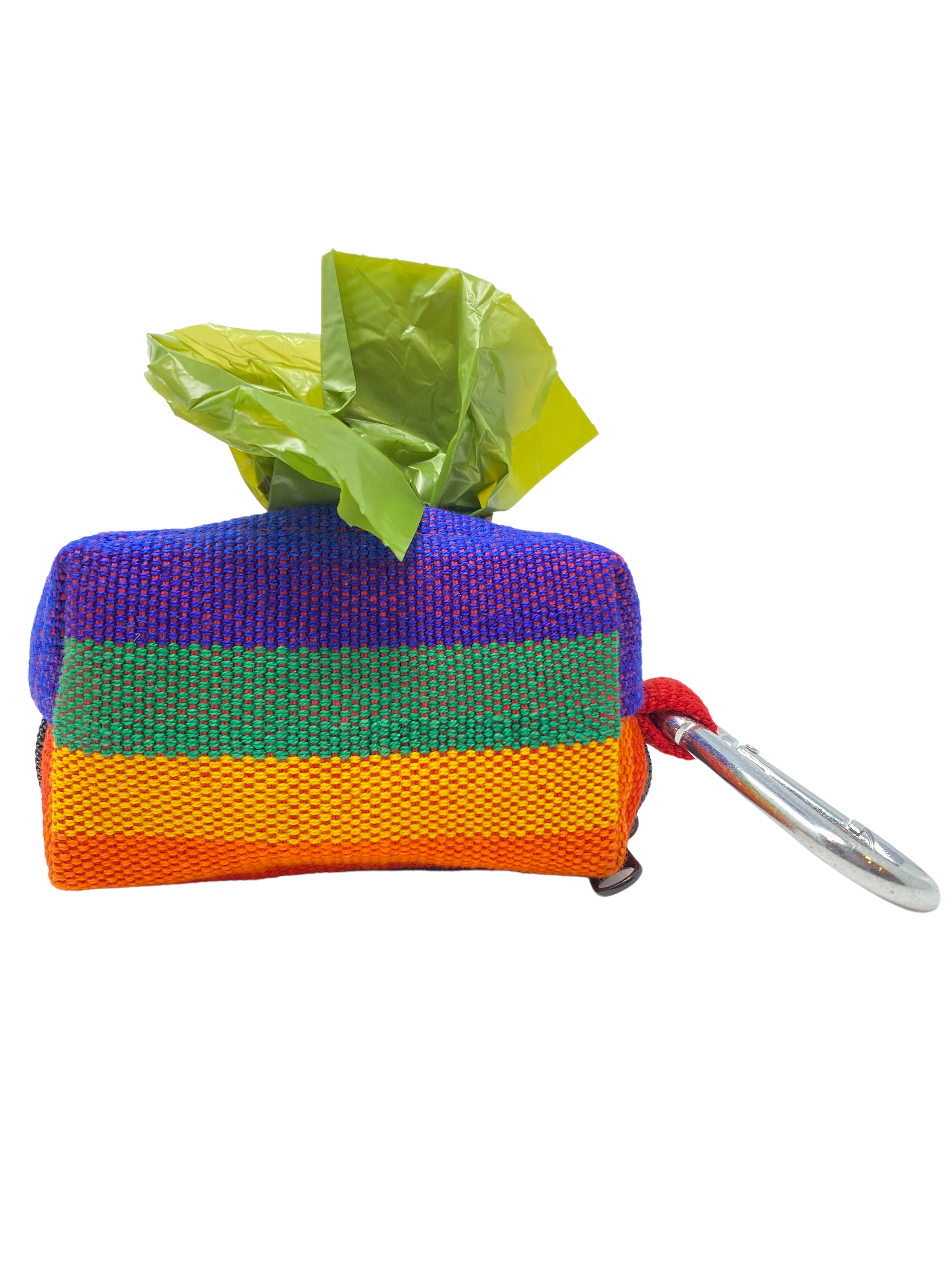 A Case of the Stripes Waste Bag Holder – Handwoven Cotton in Rainbow Stripes