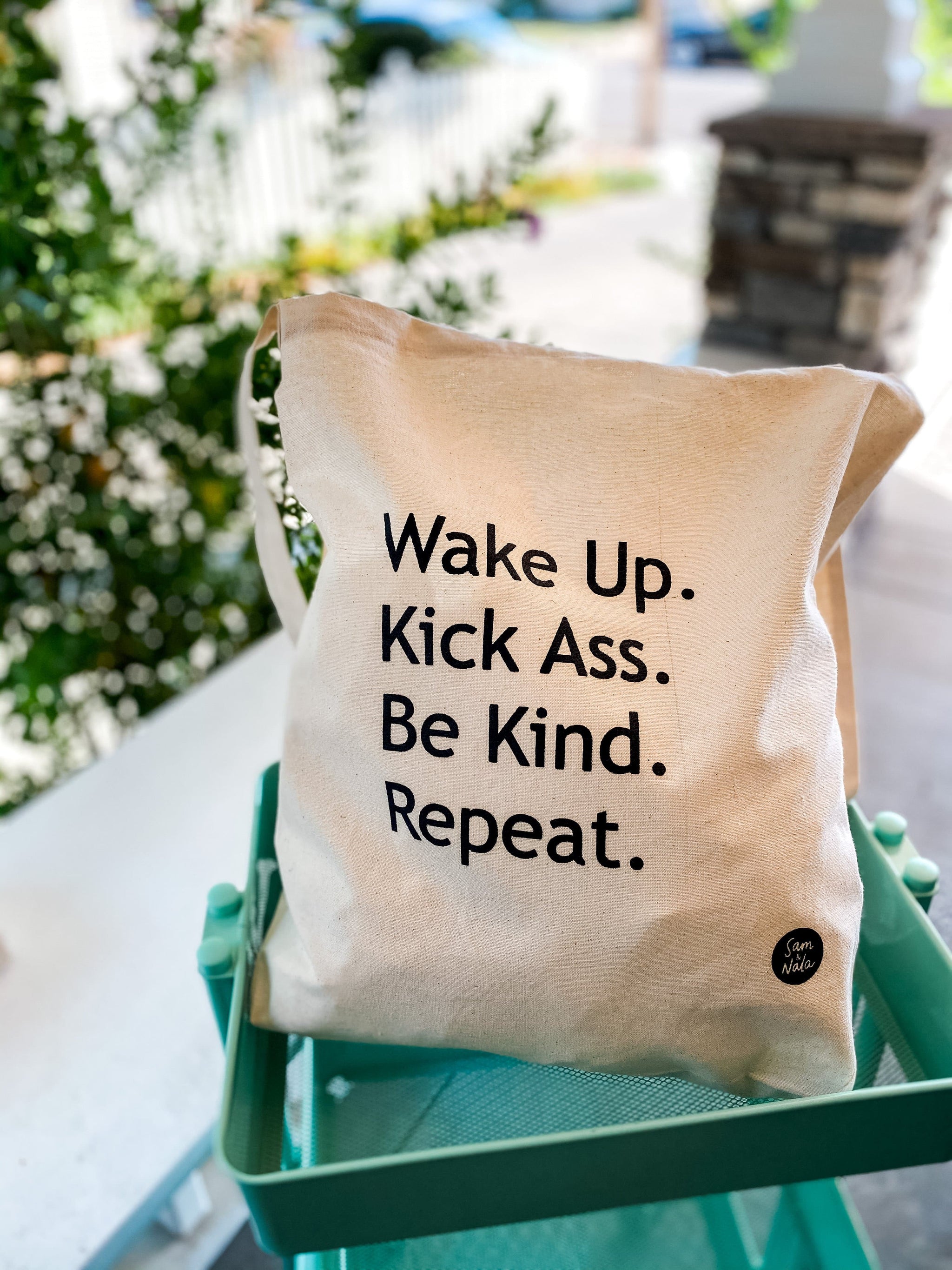 Recycled Canvas Bag - Wake Up. Kick Ass. Be Kind. Repeat